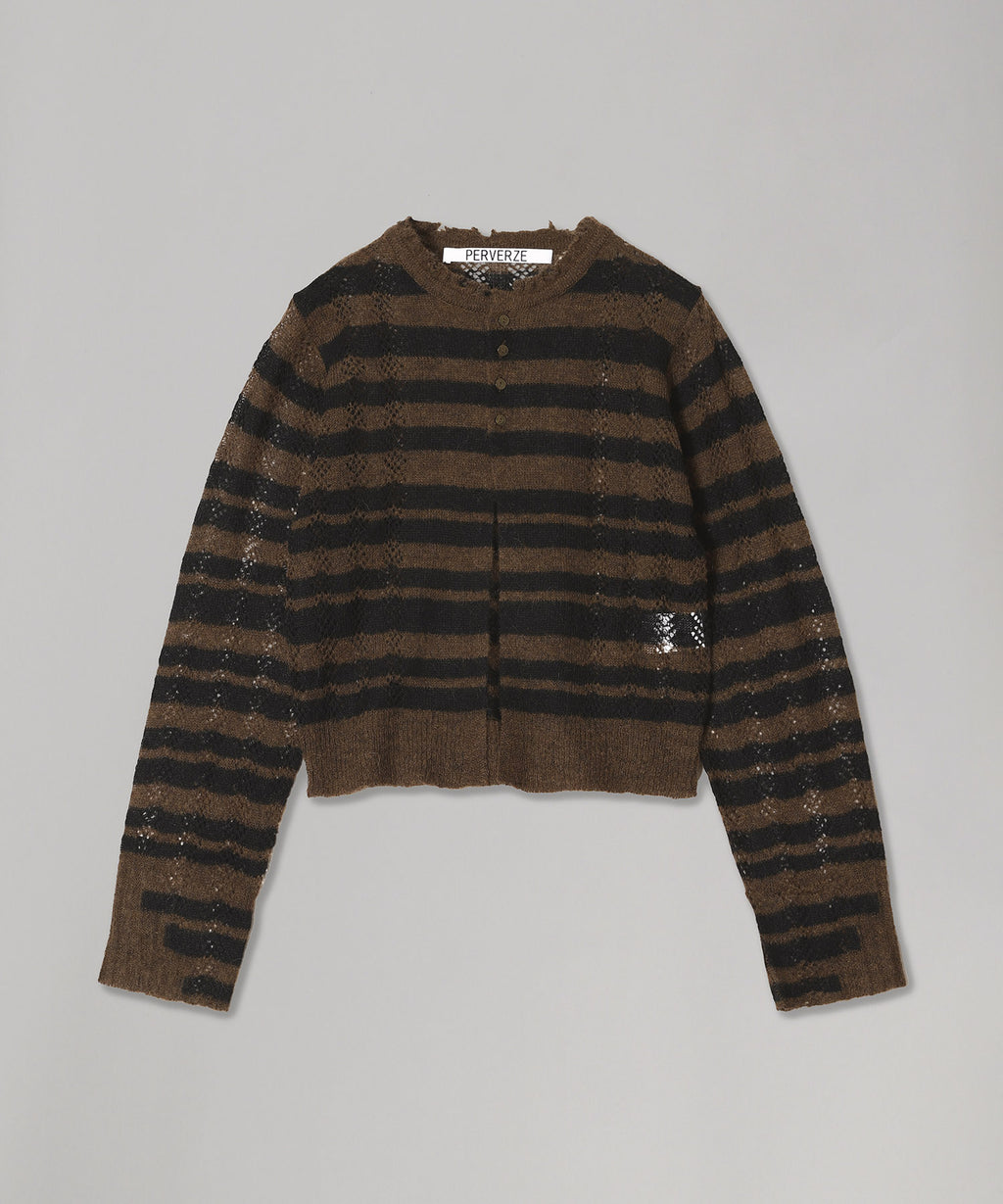 perverze スウェット パーバーズ(PERVERZE)｜Thick Stripe Knit Cardigan