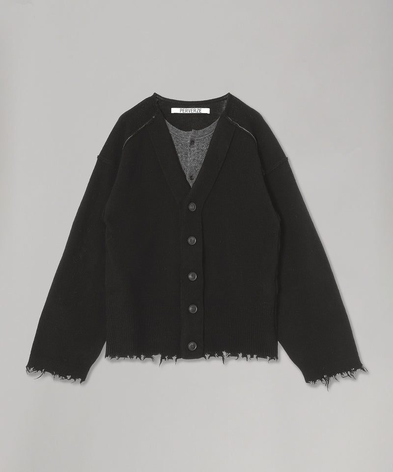 Lambs-Wool Layered Knit Cardigan-PERVERZE-Forget-me-nots Online Store