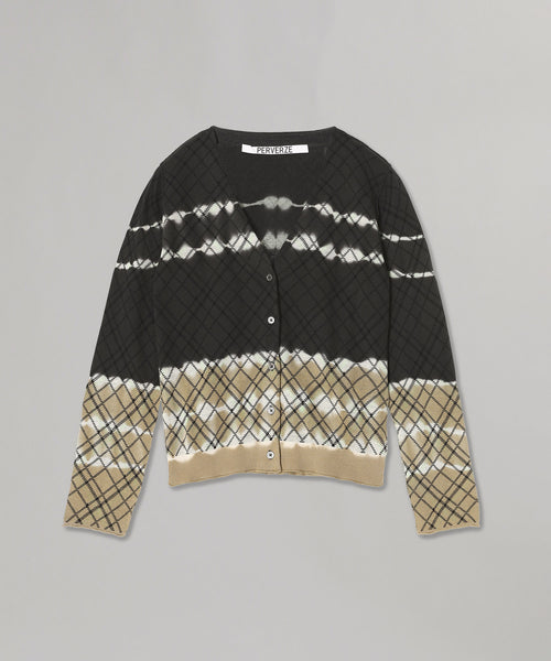 Dip-Dye Check Knit Cardigan-PERVERZE-Forget-me-nots Online Store