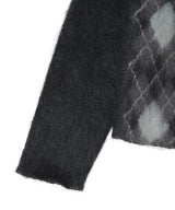 Wide Slit Argyle Line Cardigan