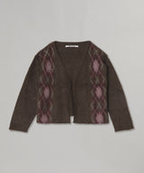 Wide Slit Argyle Line Cardigan