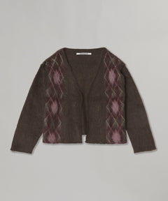 Wide Slit Argyle Line Cardigan