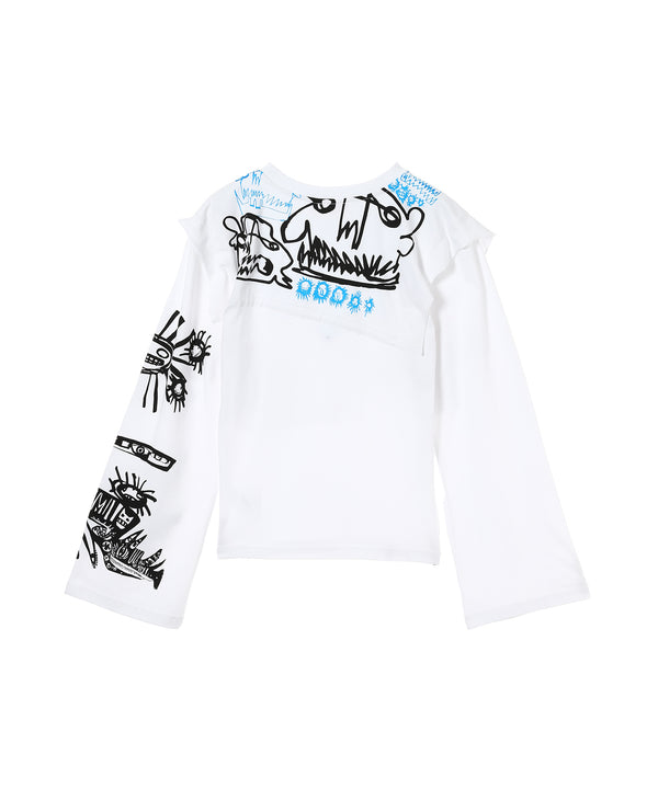 Long Sleeve Double Tee With Print-Charles Jeffrey LOVERBOY-Forget-me-nots Online Store