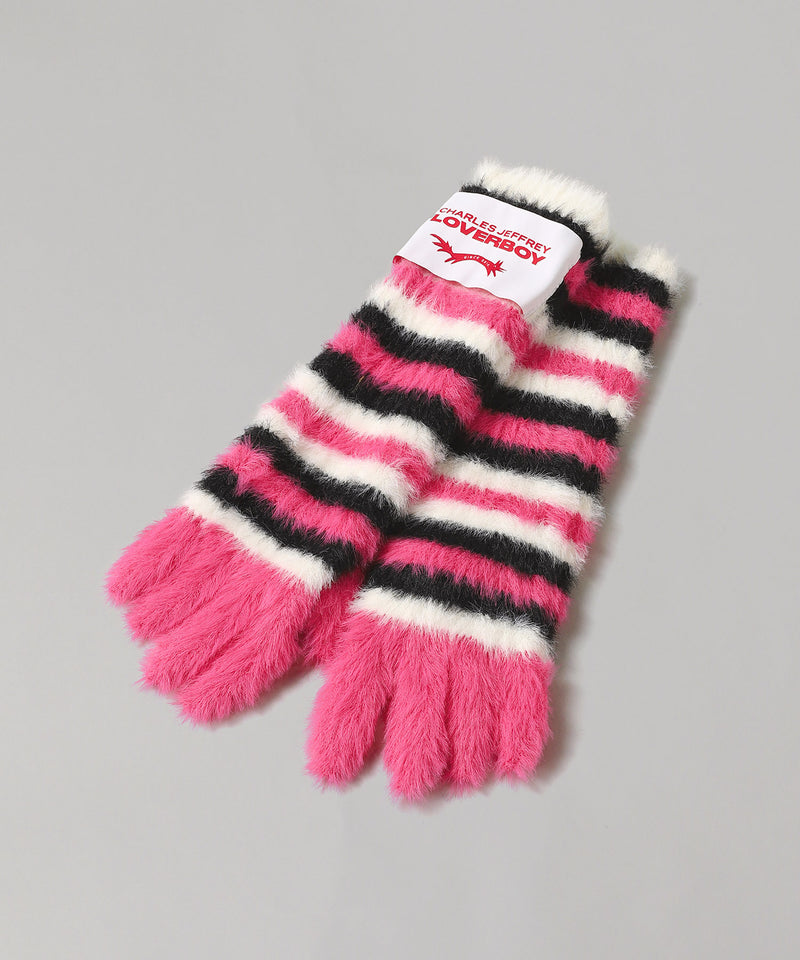 Fluffy Striped Gloves-Charles Jeffrey LOVERBOY-Forget-me-nots Online Store