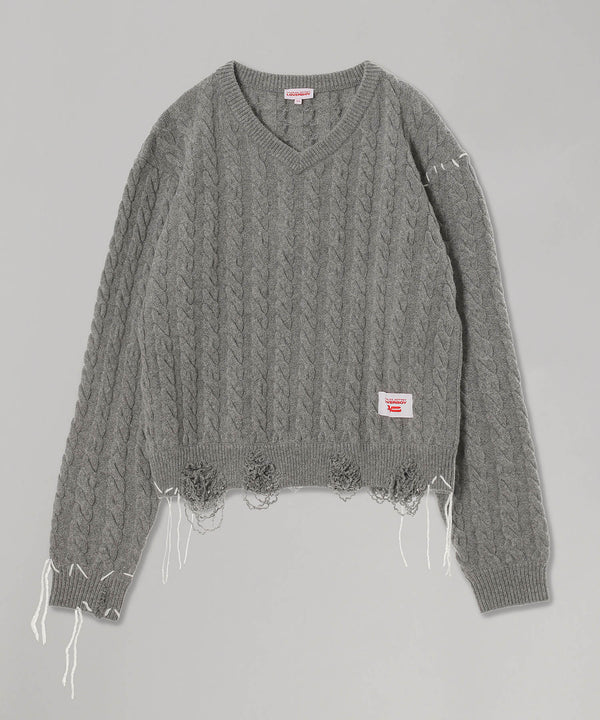 Label Cable Knitted Jumper-Charles Jeffrey LOVERBOY-Forget-me-nots Online Store