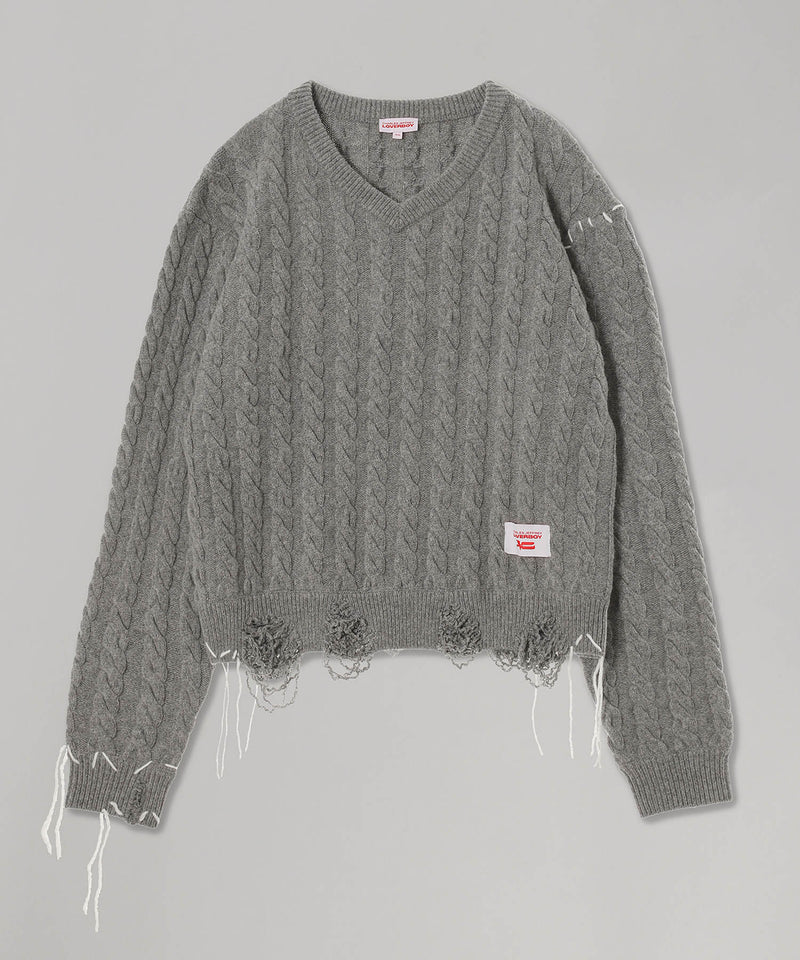 Label Cable Knitted Jumper-Charles Jeffrey LOVERBOY-Forget-me-nots Online Store