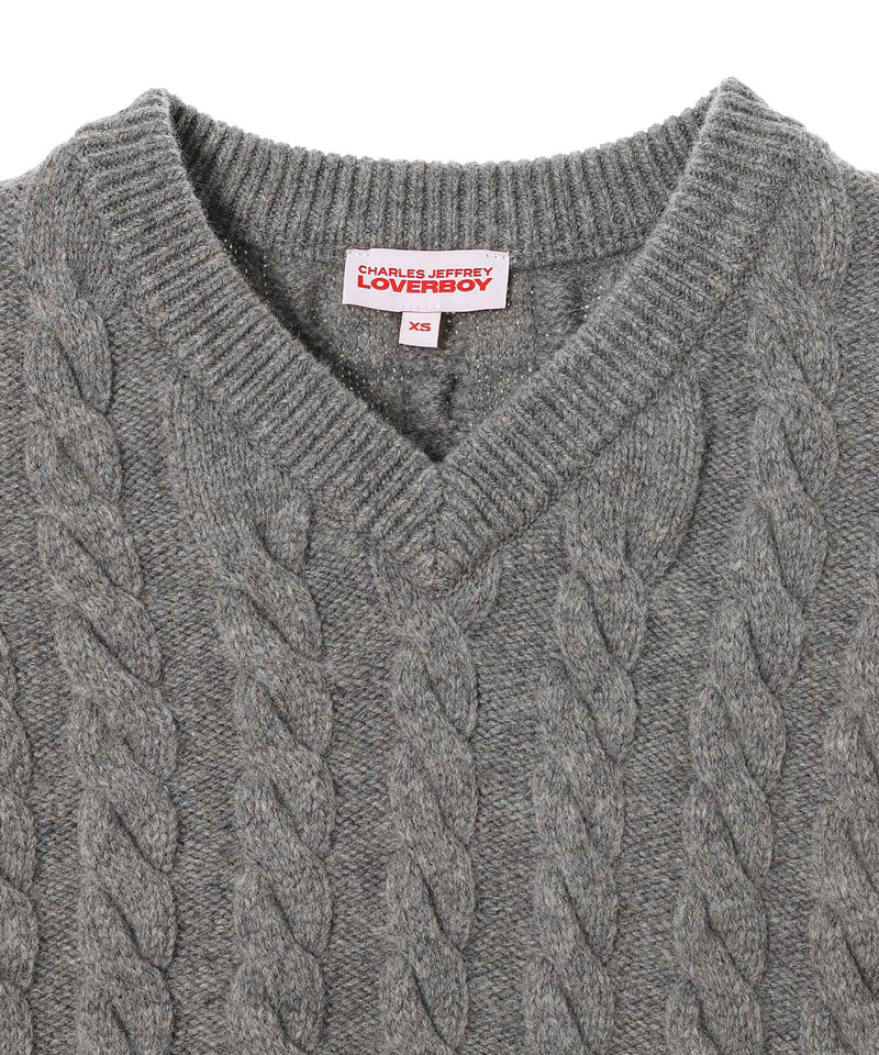 Label Cable Knitted Vest-Charles Jeffrey LOVERBOY-Forget-me-nots Online Store
