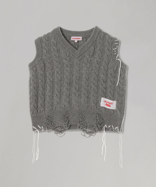 Label Cable Knitted Vest-Charles Jeffrey LOVERBOY-Forget-me-nots Online Store