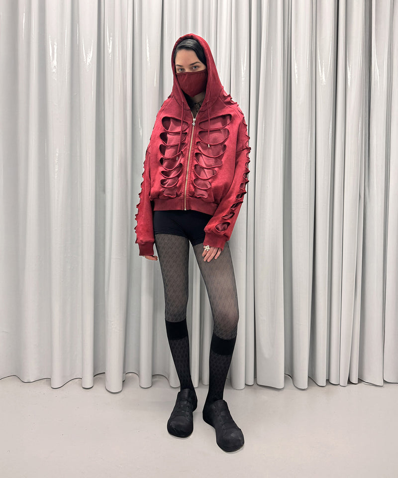 Shoulderless Hoodie Cut-Out Red-AVAVAV-Forget-me-nots Online Store