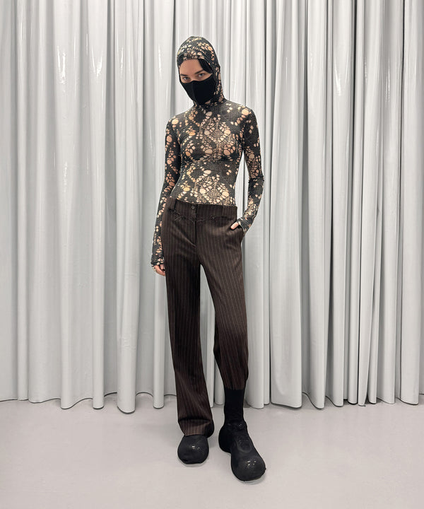 Hooded Top Printed Distressed Knit-AVAVAV-Forget-me-nots Online Store