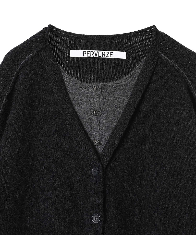 Twin Layered Knit Cardigan-PERVERZE-Forget-me-nots Online Store