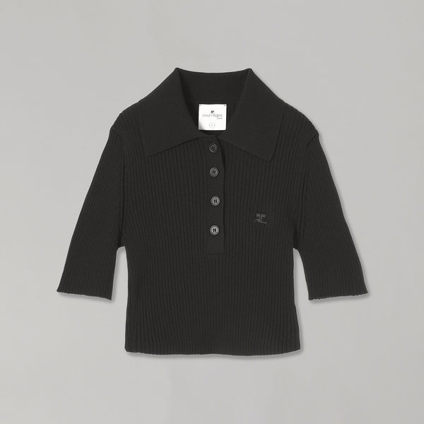 美品❣️ courrege21 クレージュ 長袖 ベロア素材 黒 y2k 【M】 クレージュ(courrèges)｜Ac Rib Knit Cropped Polo ｜Forget-me-nots