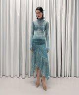 Turtleneck Top Printed Cable Knit Blue-AVAVAV-Forget-me-nots Online Store