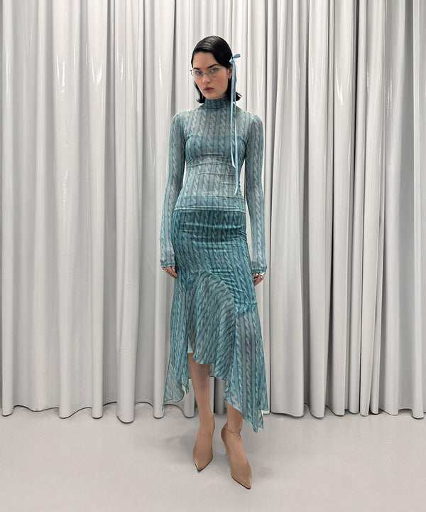 Turtleneck Top Printed Cable Knit Blue-AVAVAV-Forget-me-nots Online Store