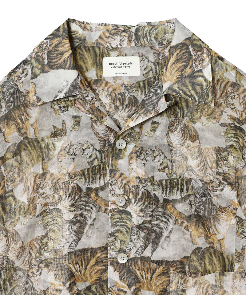 Cats Printed Boil Open Collar Shirt-beautiful people-Forget-me-nots Online Store