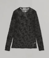 Sheer Flower Flockypt Crew Neck Top-beautiful people-Forget-me-nots Online Store