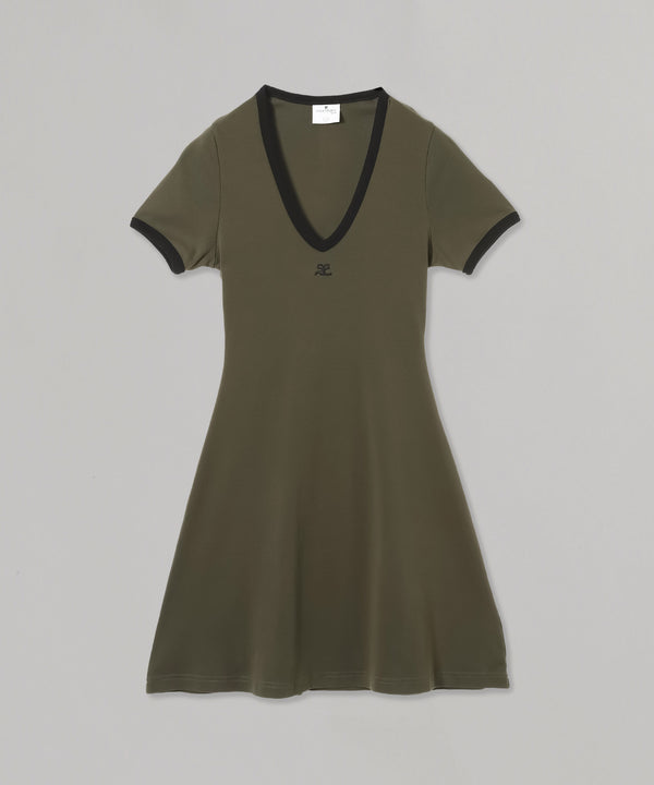 Contrast V Neck Mini Dress-courrèges-Forget-me-nots Online Store