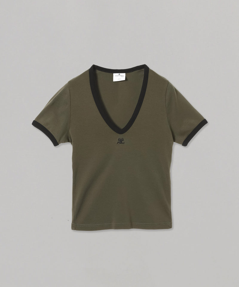 Contrast V Neck T-Shirt-courrèges-Forget-me-nots Online Store