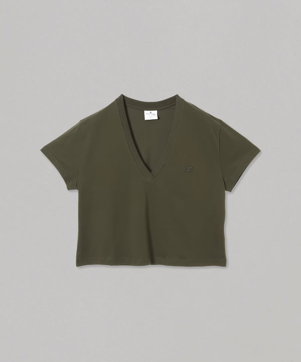 V Neck Cropped T-Shirt-courrèges-Forget-me-nots Online Store