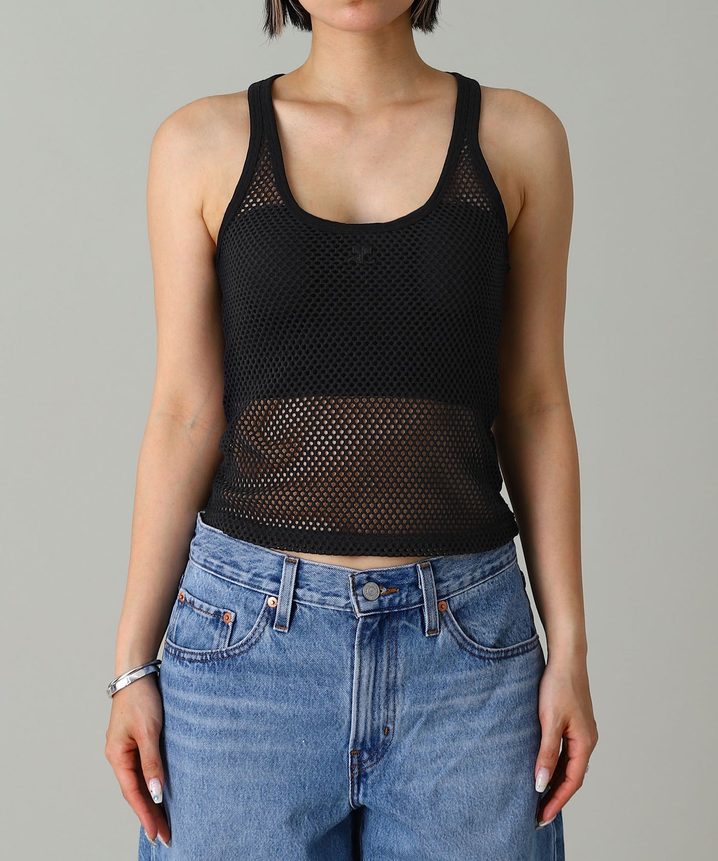 Courreges クロップドトップ Mサイズ ブラック/ホワイト クレージュ Scuba Mesh Tank Top ｜クレージュ(courrèges)｜Forget-me-nots Online