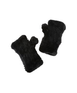 Knitted Rex Fur Fingerless Gloves-Yves Salomon Meteo-Forget-me-nots Online Store