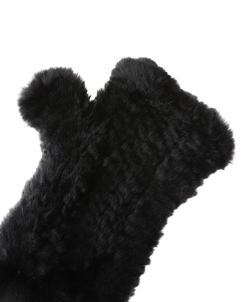 Knitted Rex Fur Fingerless Gloves-Yves Salomon Meteo-Forget-me-nots Online Store