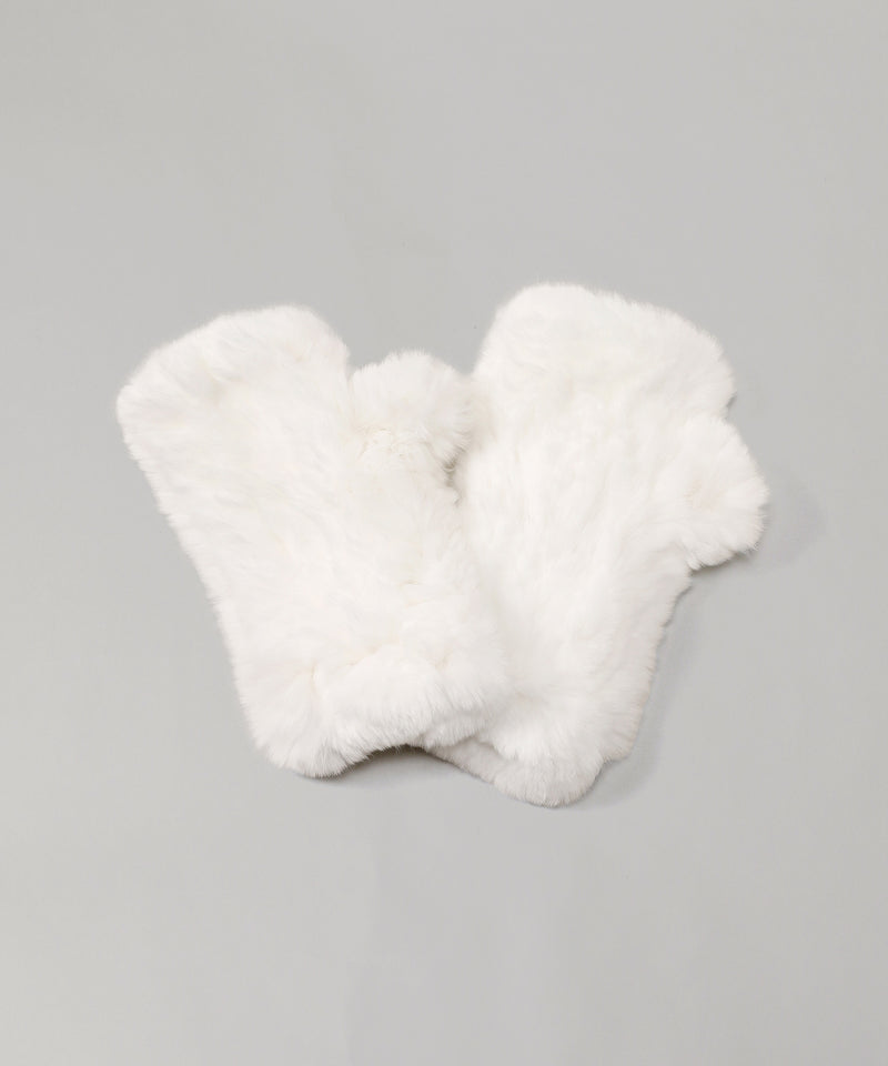 Knitted Rex Fur Fingerless Gloves-Yves Salomon Meteo-Forget-me-nots Online Store