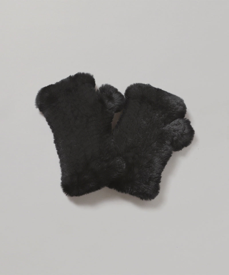 Mittens Knitted Rex Rabbit-Yves Salomon Meteo-Forget-me-nots Online Store