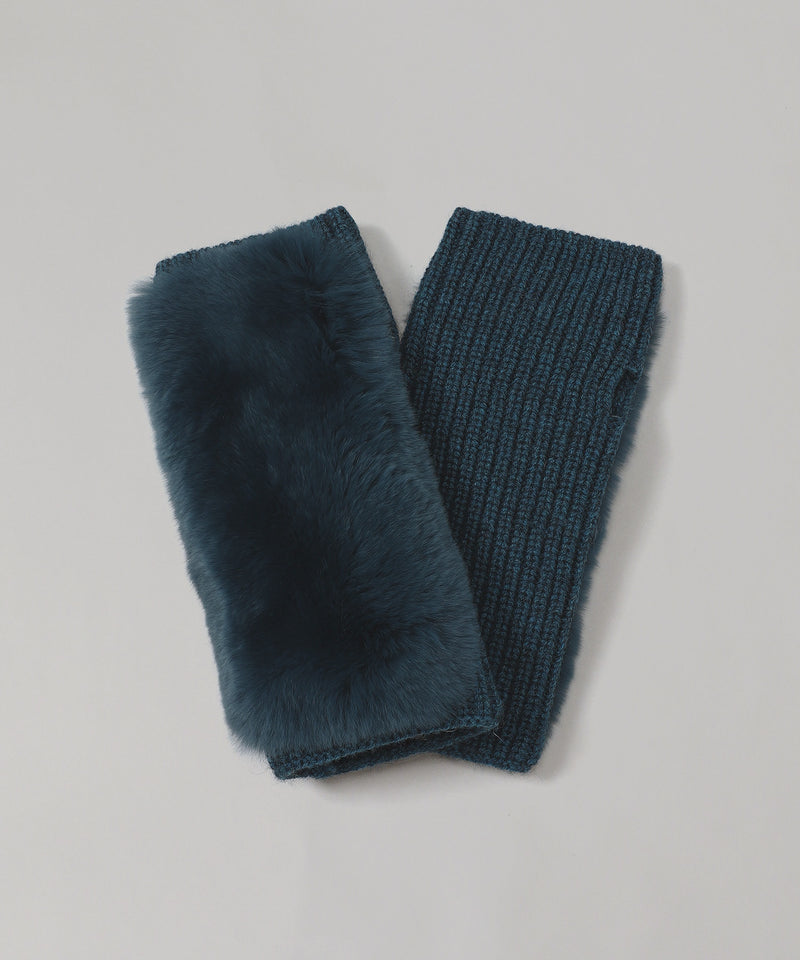 Cashmere / Wool Knit And Rex Fingerless Gloves-Yves Salomon Meteo-Forget-me-nots Online Store