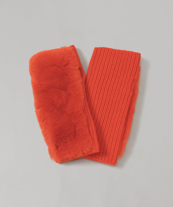 Cashmere / Wool Knit And Rex Fingerless Gloves-Yves Salomon Meteo-Forget-me-nots Online Store