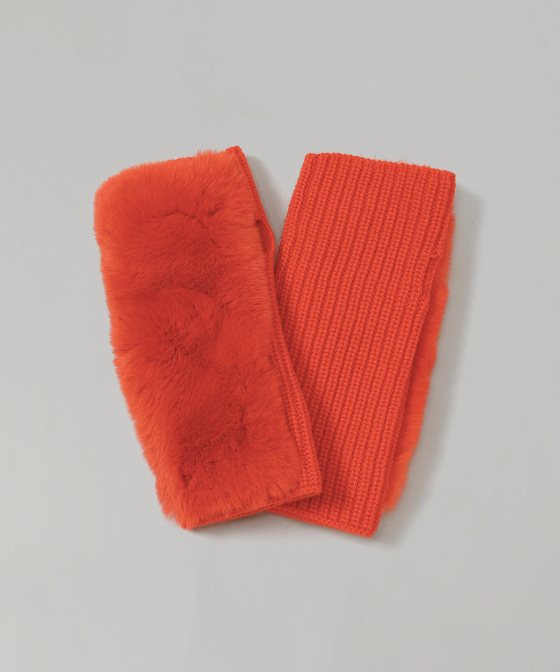 Cashmere / Wool Knit And Rex Fingerless Gloves-Yves Salomon Meteo-Forget-me-nots Online Store