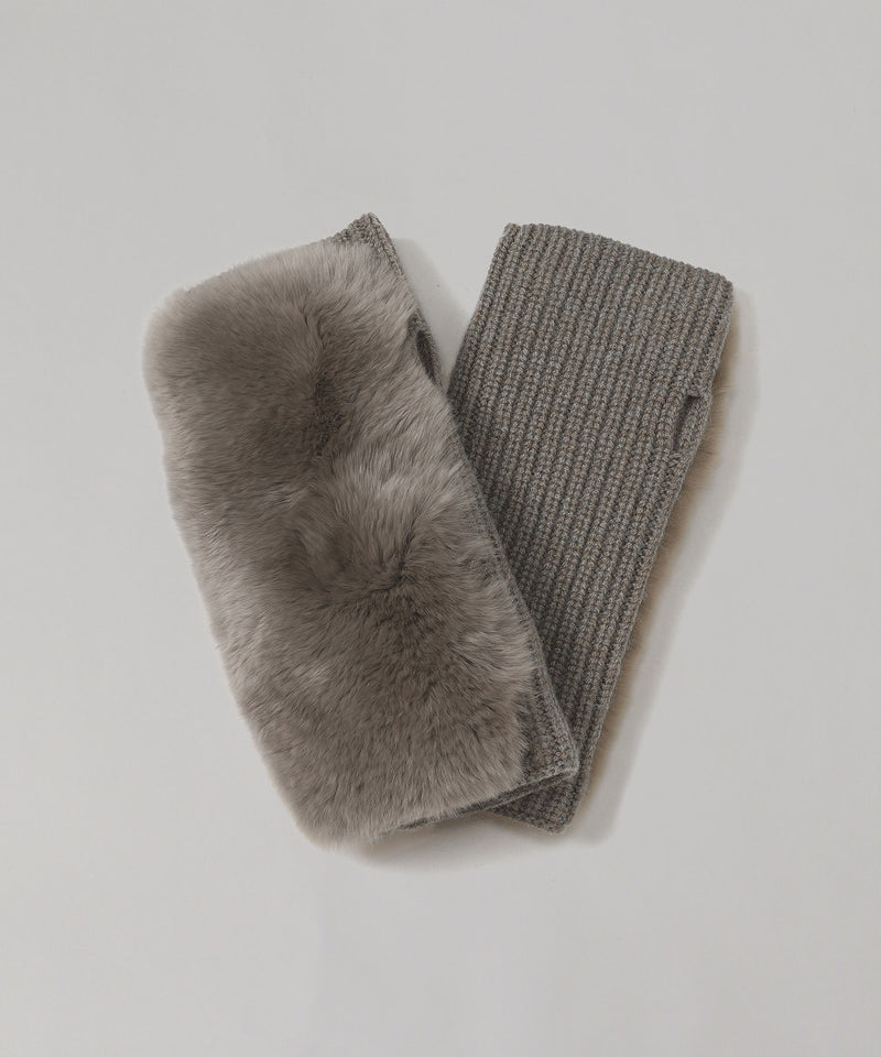 Cashmere / Wool Knit And Rex Fingerless Gloves-Yves Salomon Meteo-Forget-me-nots Online Store