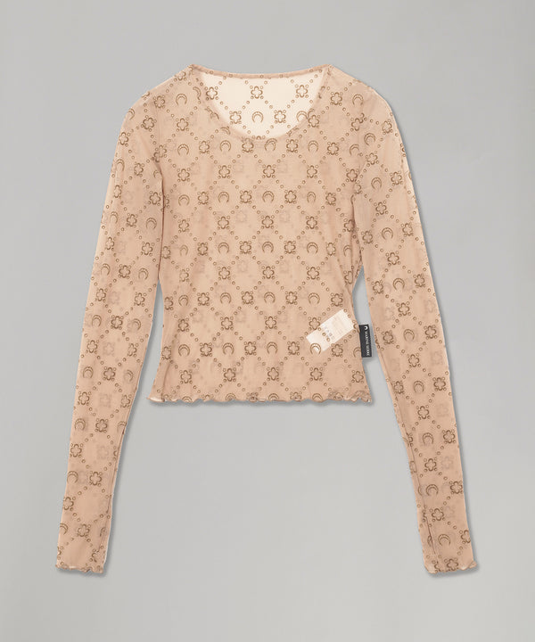 Moonogram Mesh Flock Ls Cropped Top-Marine Serre-Forget-me-nots Online Store