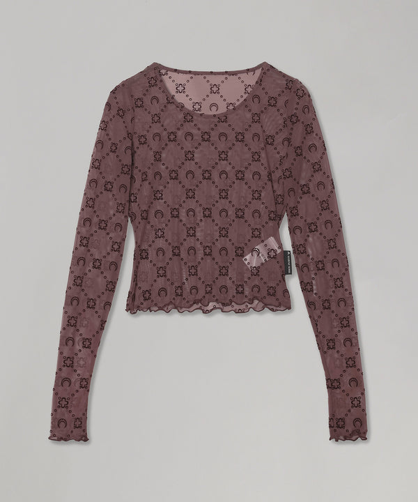 Moonogram Mesh Flock Ls Cropped Top-Marine Serre-Forget-me-nots Online Store