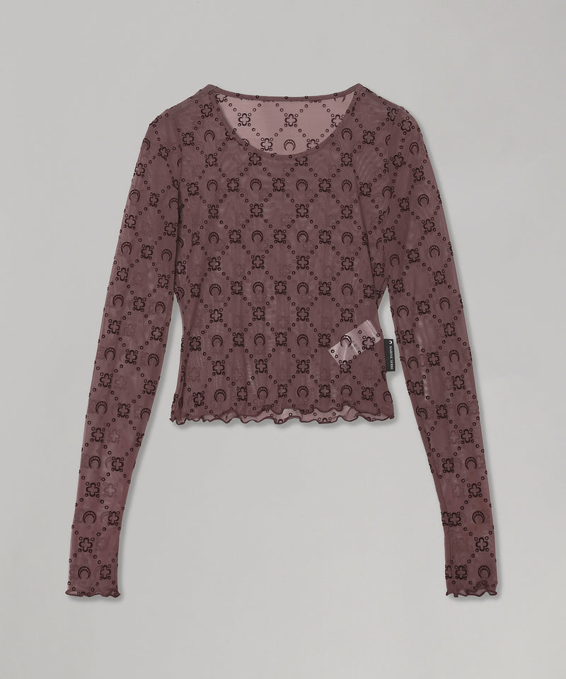 Moonogram Mesh Flock Ls Cropped Top-Marine Serre-Forget-me-nots Online Store