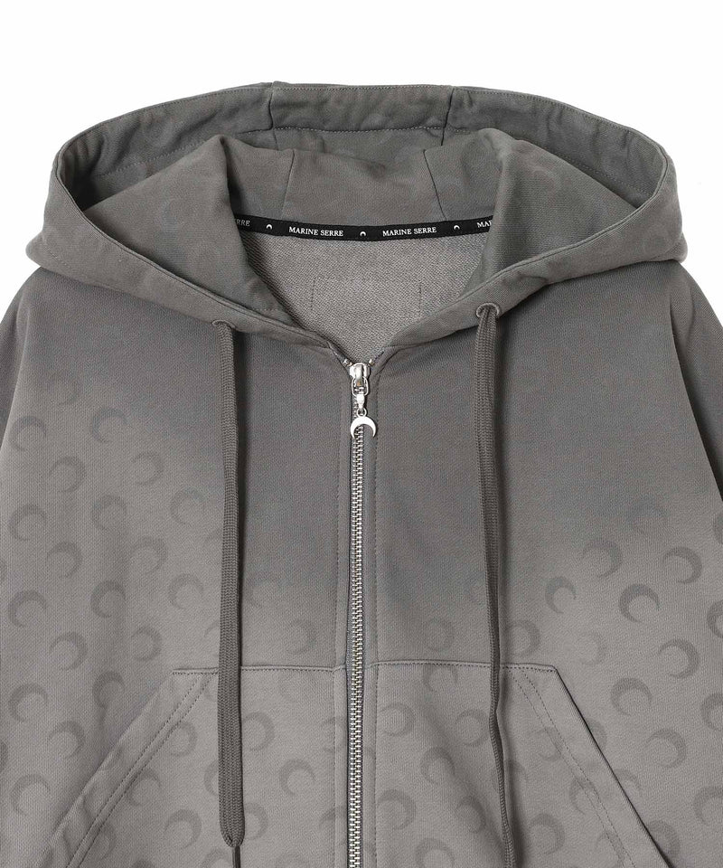 Faded Moon Fleece Cropped Zipped Hoodie-Marine Serre-Forget-me-nots Online Store