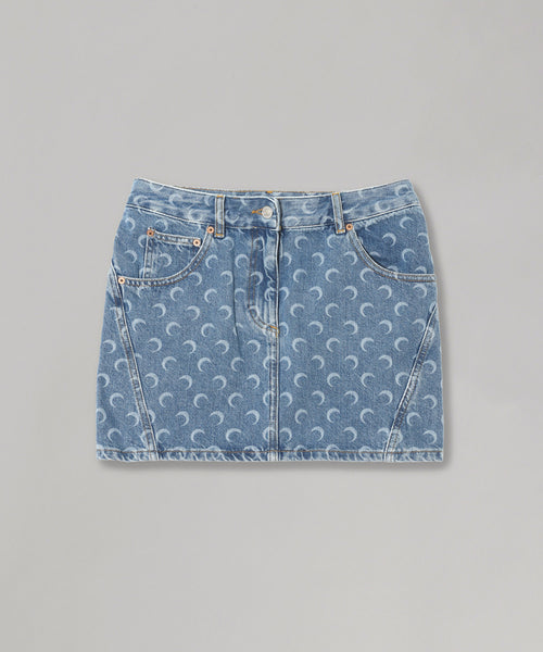 Moon Laser Blue Wash Denim Mini Skirt-Marine Serre-Forget-me-nots Online Store