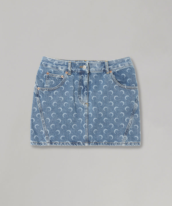 Moon Laser Blue Wash Denim Mini Skirt-Marine Serre-Forget-me-nots Online Store