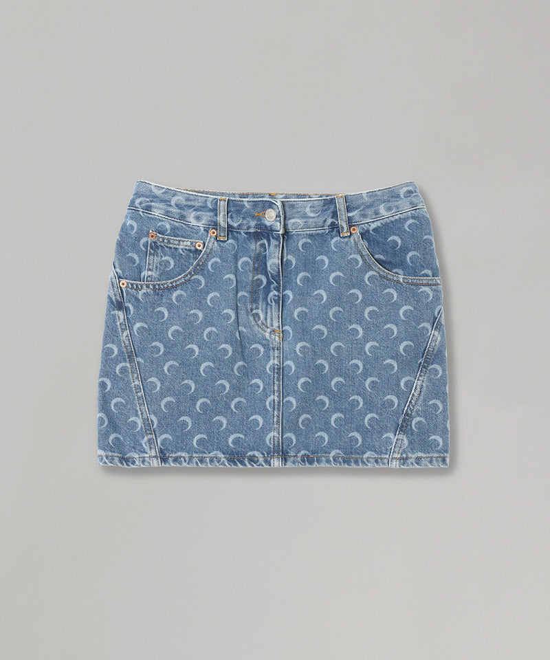 Moon Laser Blue Wash Denim Mini Skirt-Marine Serre-Forget-me-nots Online Store