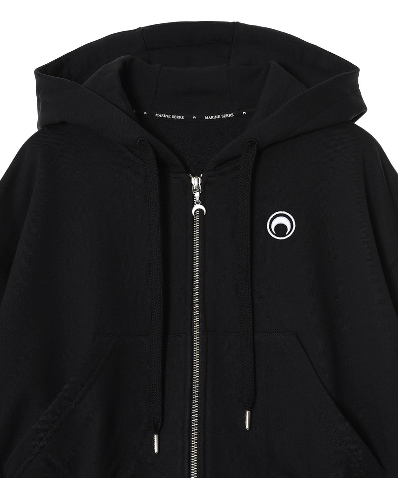 Moon Logo Fleece Cropped Zipped Hoodie-Marine Serre-Forget-me-nots Online Store