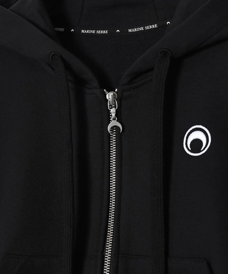 Moon Logo Fleece Cropped Zipped Hoodie-Marine Serre-Forget-me-nots Online Store