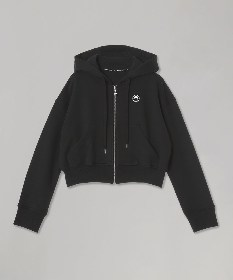 Moon Logo Fleece Cropped Zipped Hoodie-Marine Serre-Forget-me-nots Online Store