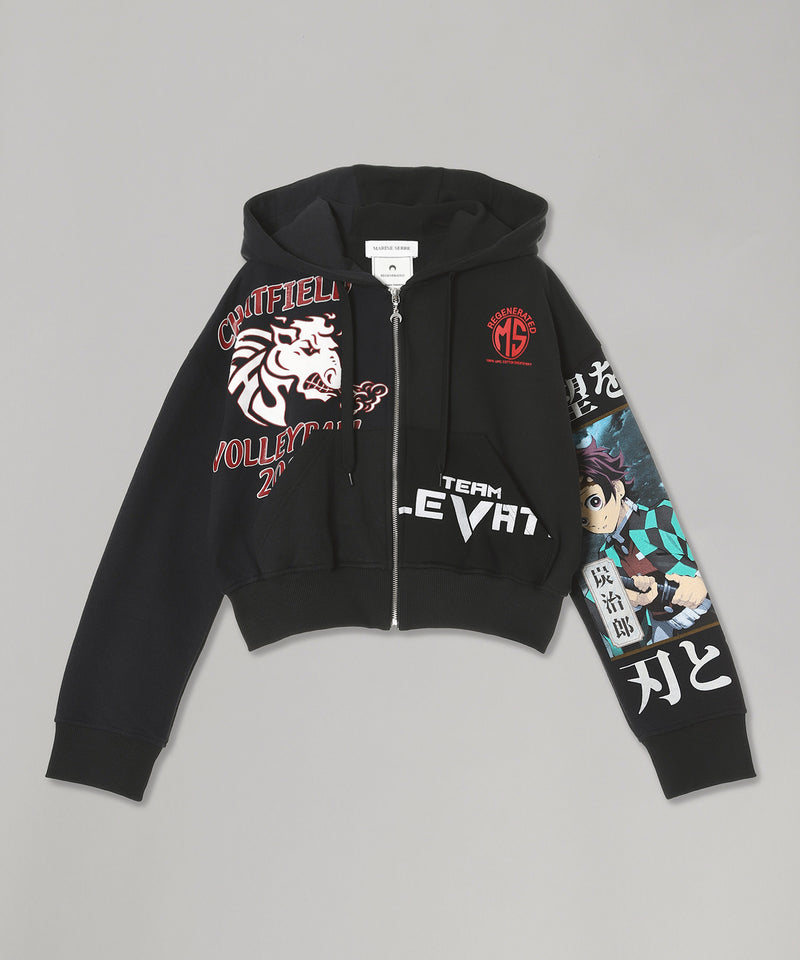 Regenerated Graphic Jersey Cropped Zipped Hoodie-Marine Serre-Forget-me-nots Online Store