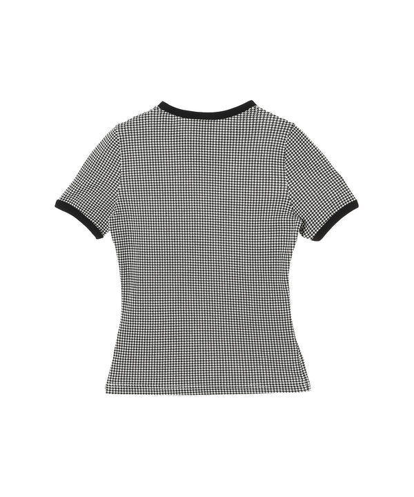 Contrast Houndstooth T-Shirt-courrèges-Forget-me-nots Online Store