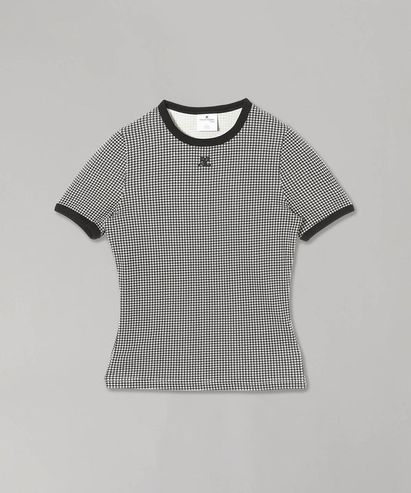 Contrast Houndstooth T-Shirt-courrèges-Forget-me-nots Online Store