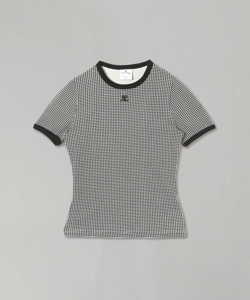 Contrast Houndstooth T-Shirt-courrèges-Forget-me-nots Online Store