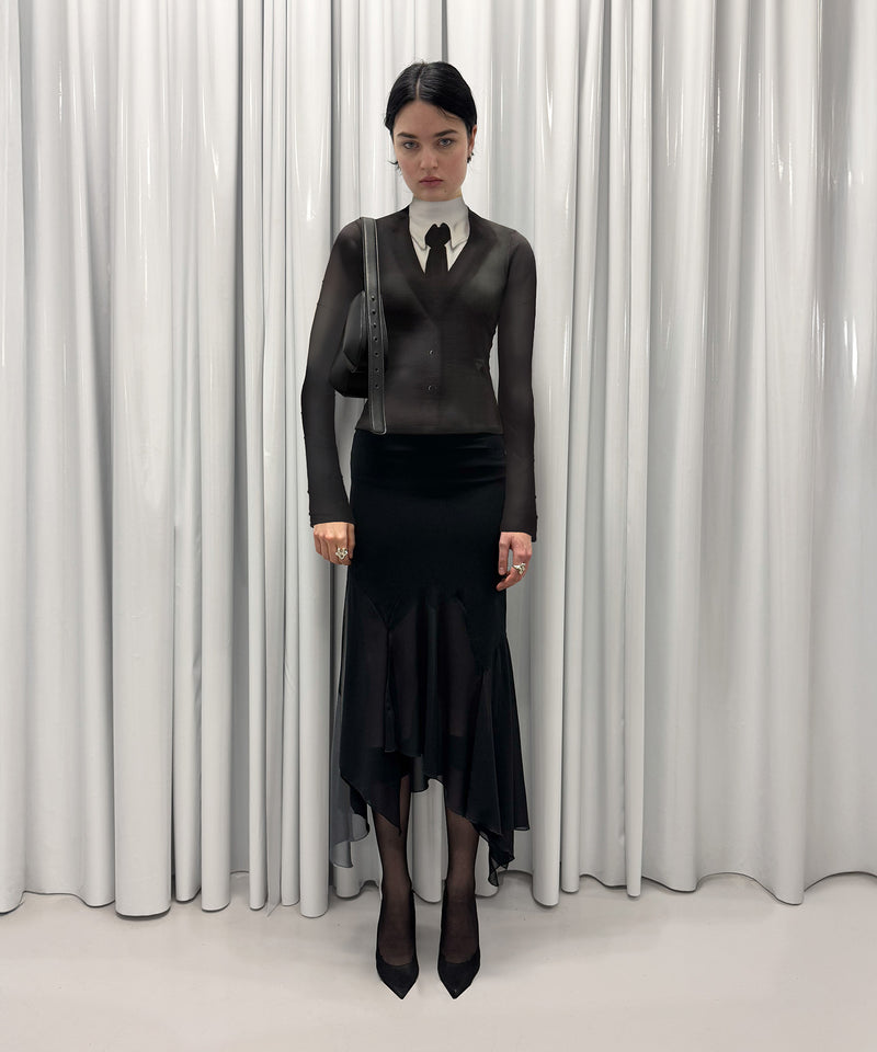 Long Draped Skirt Black-AVAVAV-Forget-me-nots Online Store