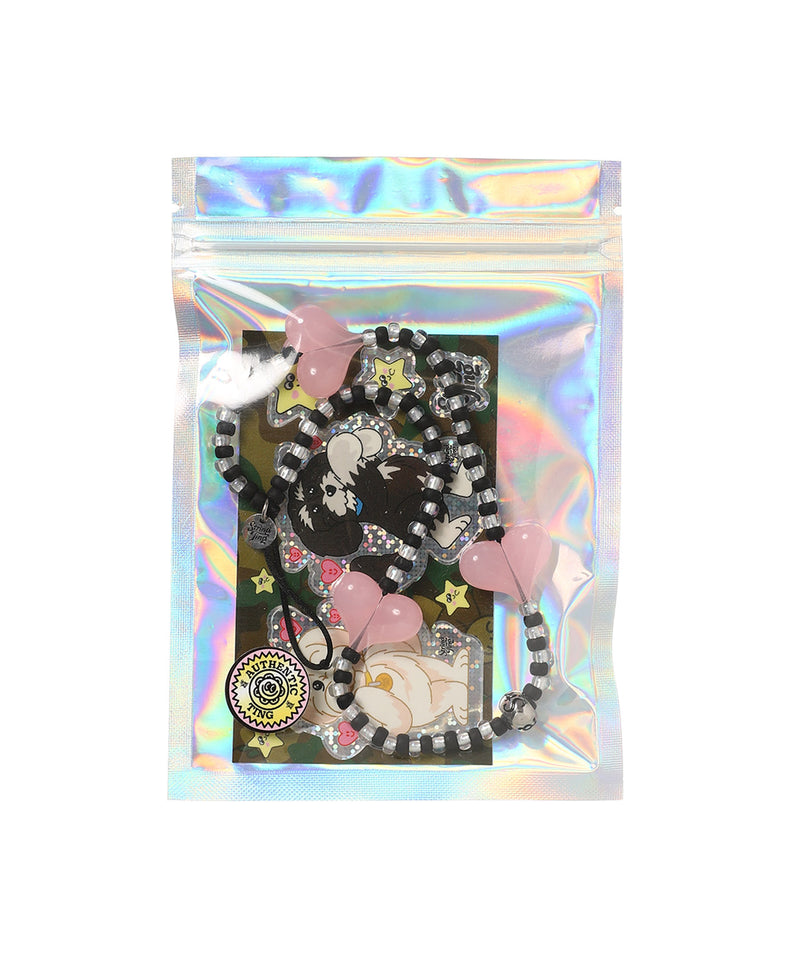 【激レア完売品】String Ting ストラップ フライドポテト スマイル Silk Silver Love Syndicate Wristlet Phone Strap｜ストリング