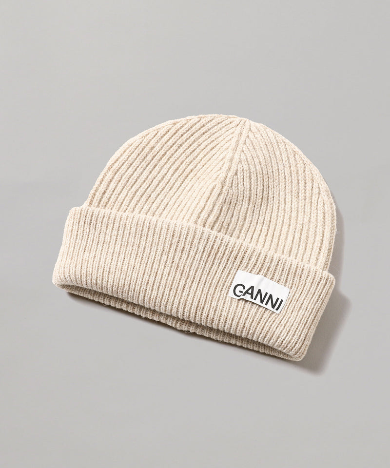 Light Structured Rib Knit Beanie-GANNI-Forget-me-nots Online Store