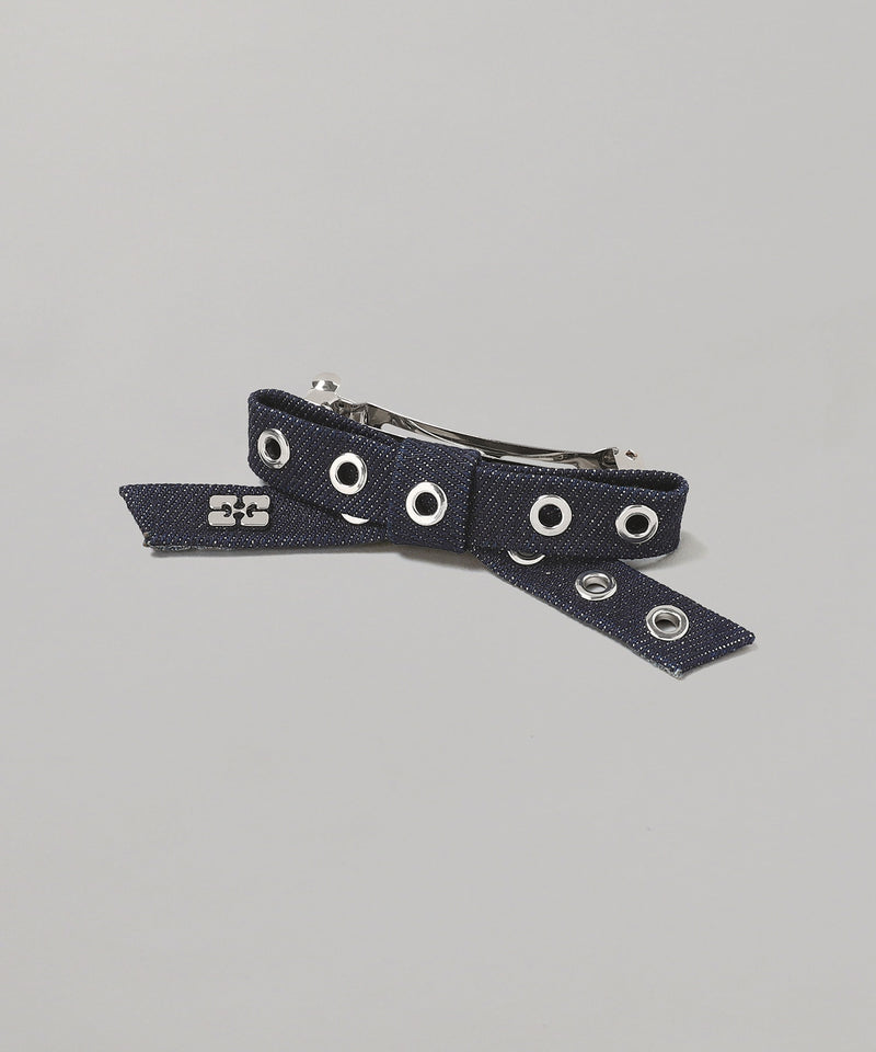 Eyelet Bow Barrette Denim-GANNI-Forget-me-nots Online Store